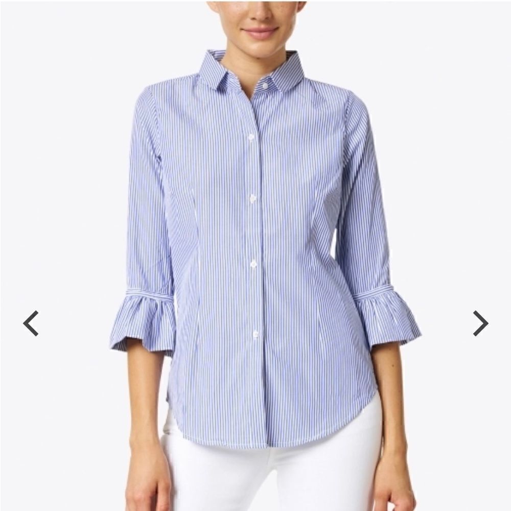 Gretchen Scott blue and white striped button down XS